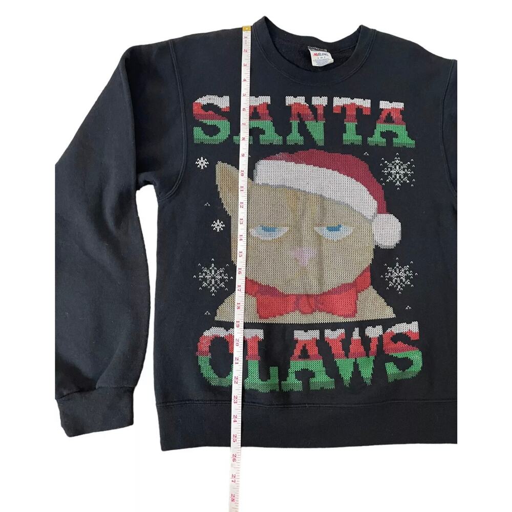 Holiday Time Ugly Christmas Men's Sweater Santa Claws Black Crewneck Size Small - Picture 6 of 7